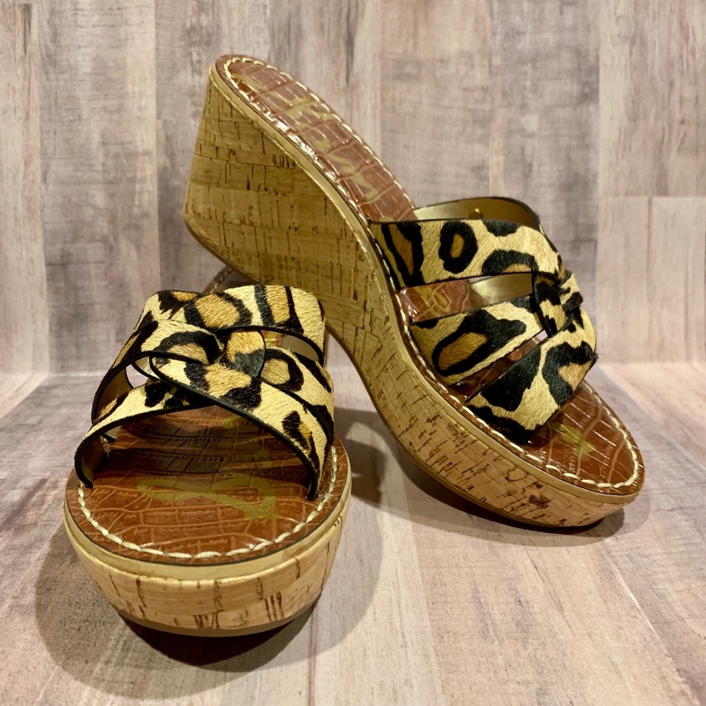 Sam Edelman Raynere Cork Wedges in Leopard